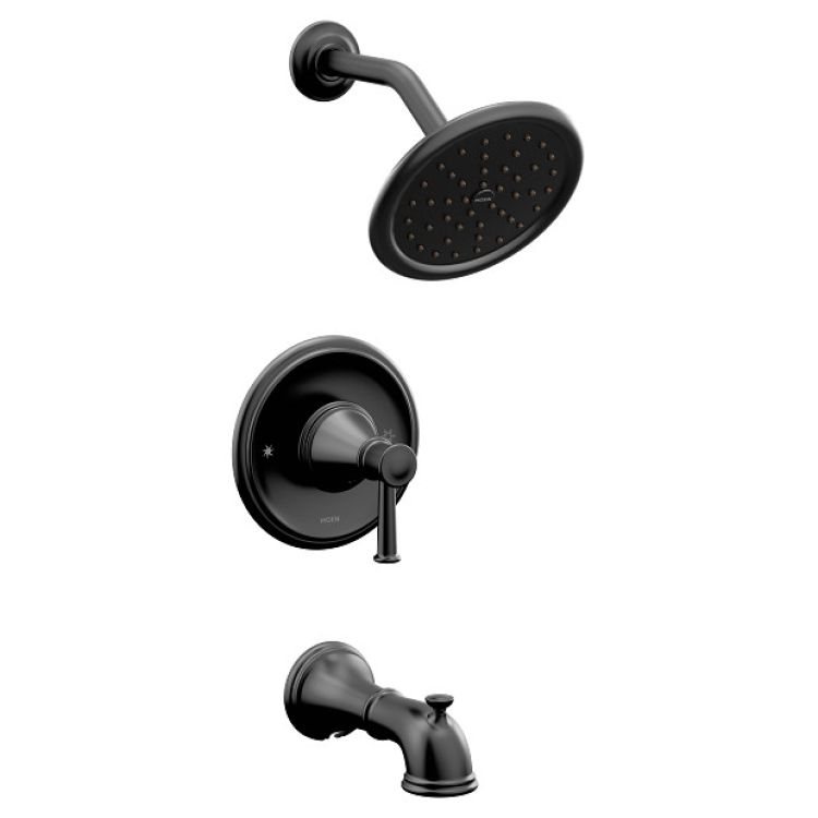 Moen Belfield Posi-Temp Tub/Shower Faucet with 1.75 Rainshower, 1-Function, Single Lever Handle, M-PACT, Immersion, Matte Black - T2313EPBL