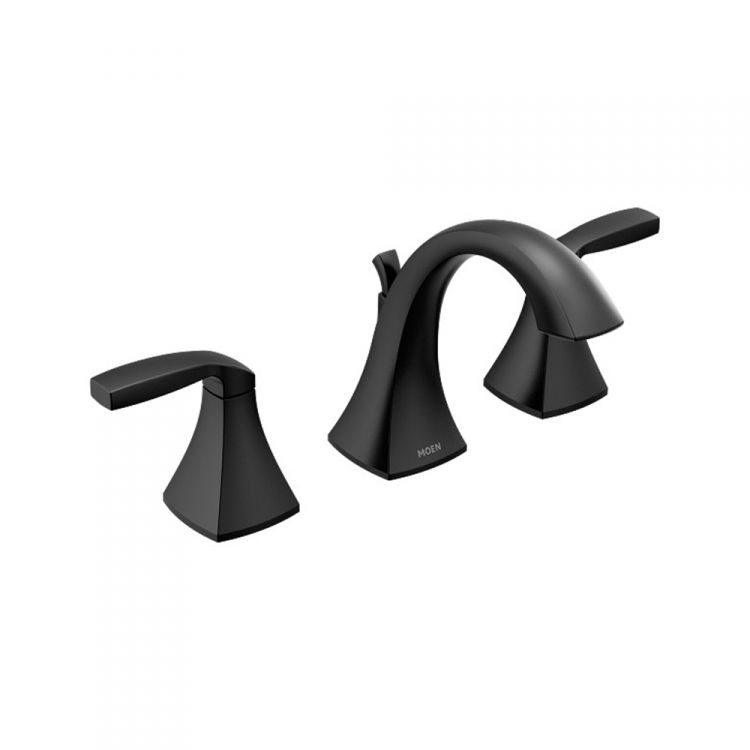 Moen Voss Two-Handle Widespread High Arc Matte Black Bathroom Faucet, 4-3/4 inches Spout, 1.2 GPM, 60 PSI, WaterSense, ADA, Lever Handles, Three-Holes - T6905BL
