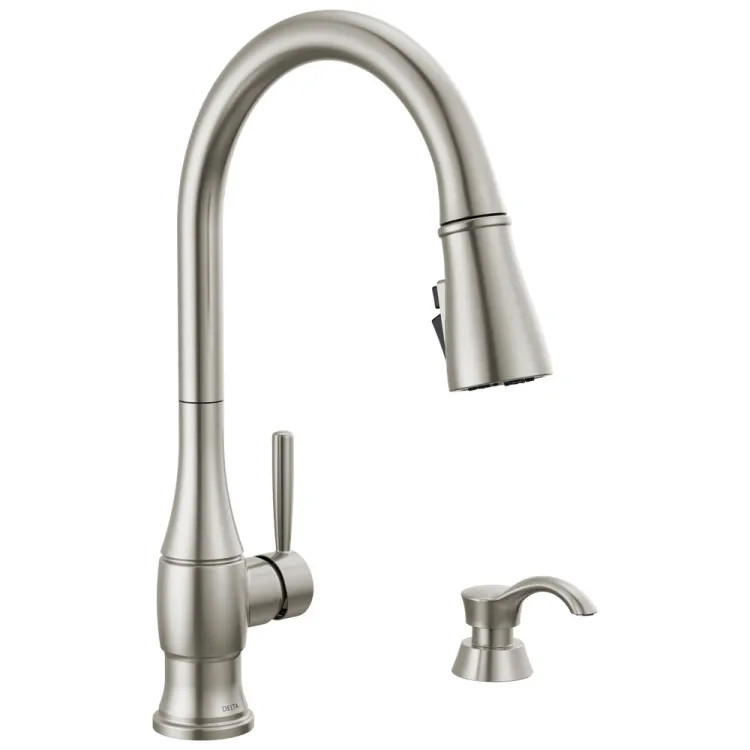 Delta Hazelwood Pull-Down Kitchen Faucet with Soap Dispenser, ShieldSpray,Diamond Seal, MagnaTite, ADA, Spotshield Stainless - 19831Z-SPSD-DST