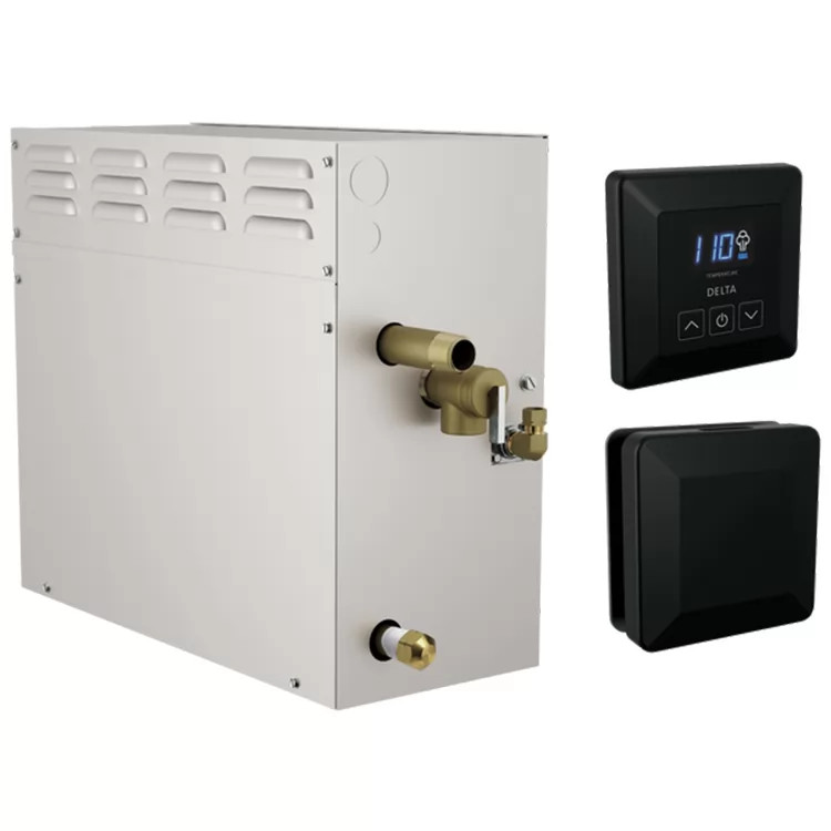 Delta SimpleSteam Matte Black Steam Generator Kit with Square-Shaped Controller/ Steamhead and a 35-foot Power Cable, 15kW - 5P-EST15-BL