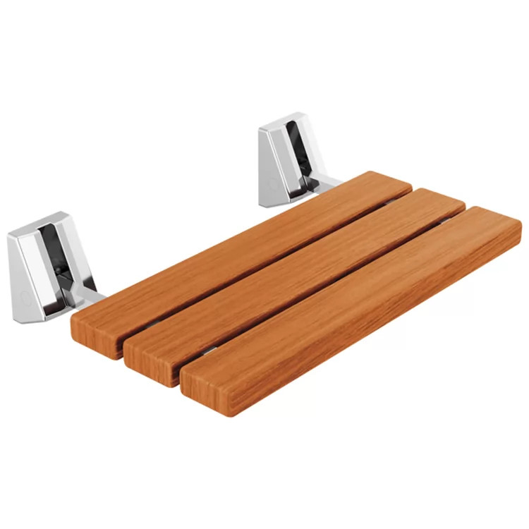 Delta Steam System 20in Tilt-Up Shower Seat with Chrome Brass Tubular Support Arms, Teak Wood, Lumicoat Technology - 5SE-SBS-6-PR