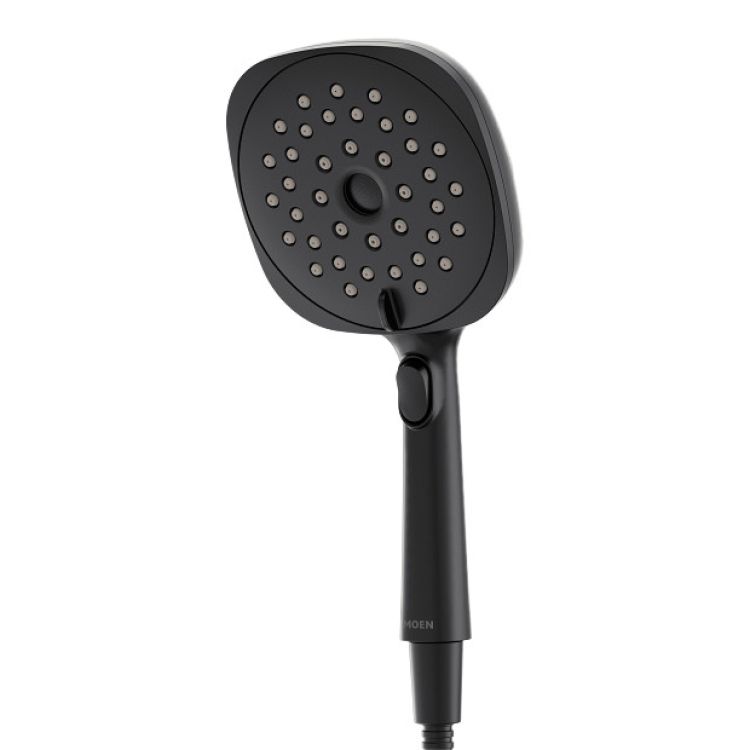 Moen Verso 5in Square Matte Black Single-Function Handheld Shower with Infiniti Dial, Magnetix Technology, 2.5 GPM - 220H5BL 