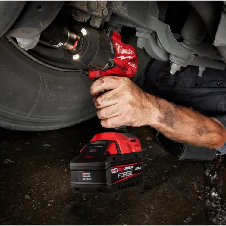 Milwaukee M18 FUEL 1/2" High Torque Impact Wrench with Friction Ring, XC6.0 Battery Pack, Rapid Charger, and Contractor Bag - 2967-21F