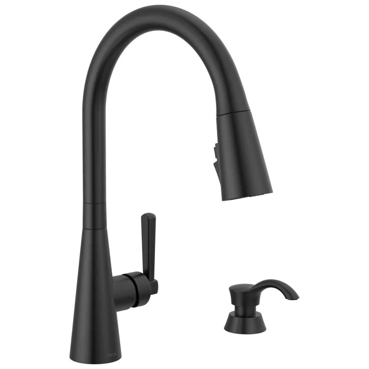 Delta Boyd Pull-Down Kitchen Faucet with Soap Dispenser, ShieldSpray, Diamond Seal, MagnaTite Docking, Matte Black - 19893Z-BLSD-DST