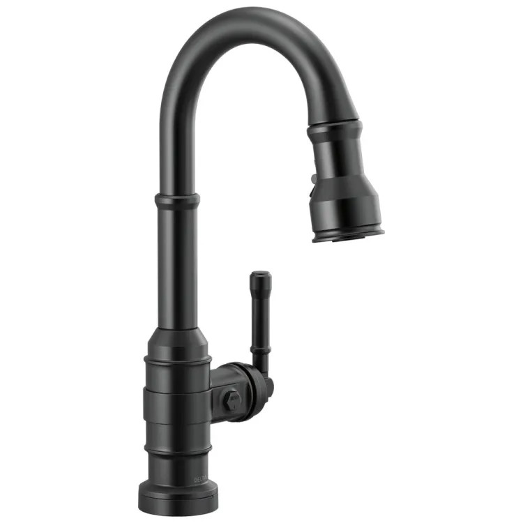 Delta Broderick Single Handle Pull-Down Bar/Prep Faucet, Touch2O, Diamond Seal, MagnaTite, ADA, 1.8 GPM, Matte Black - 9990T-BL-DST