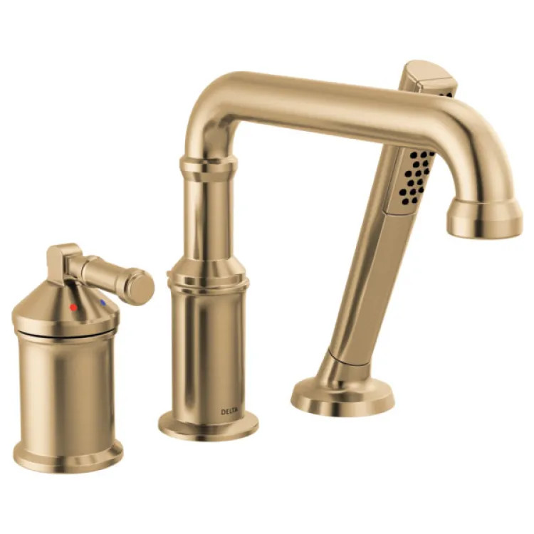 Delta Broderick Three Hole Roman Tub Trim with Hand Shower, ADA, 1.75 GPM, Lumicoat Champagne Bronze (Less Handles) - T3784-CZ-PR-LHP