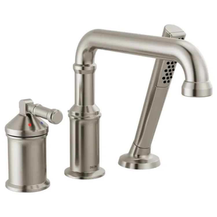 Delta Broderick Three Hole Roman Tub Trim with Hand Shower, ADA, 1.75 GPM, Lumicoat Stainless (Less Handles) - T3784-SS-PR-LHP