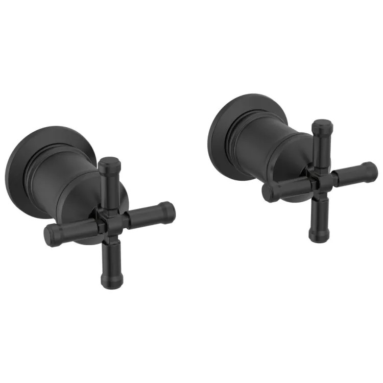 Delta Broderick Cross Handles for Broderick T5784 Wall Mount Tub Filler with Hand Shower, Matte Black - H584BL
