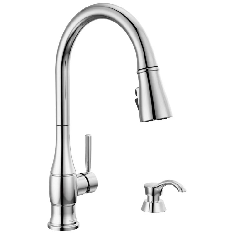 Delta Hazelwood Pull-Down Kitchen Faucet with Soap Dispenser, ShieldSpray,Diamond Seal, MagnaTite, ADA, Chrome - 19831Z-SD-DST
