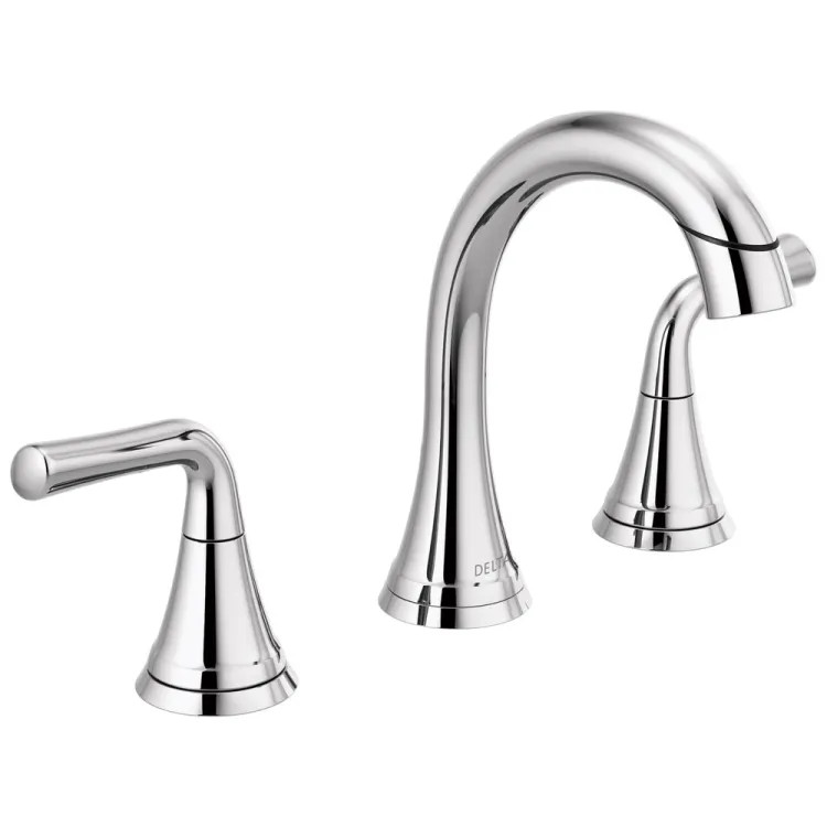 Delta Kayra Two-Handle Widespread Bathroom Faucet With Metal Pop-Up, Deck Mount, Pull Down, 1.2 GPM, Chrome - 3533LF-PDMPU