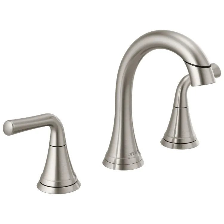 Delta Kayra Two-Handle Widespread Bathroom Faucet With Metal Pop-Up, Deck Mount, Pull Down, 1.2 GPM, Stainless - 3533LF-SSPDMPU