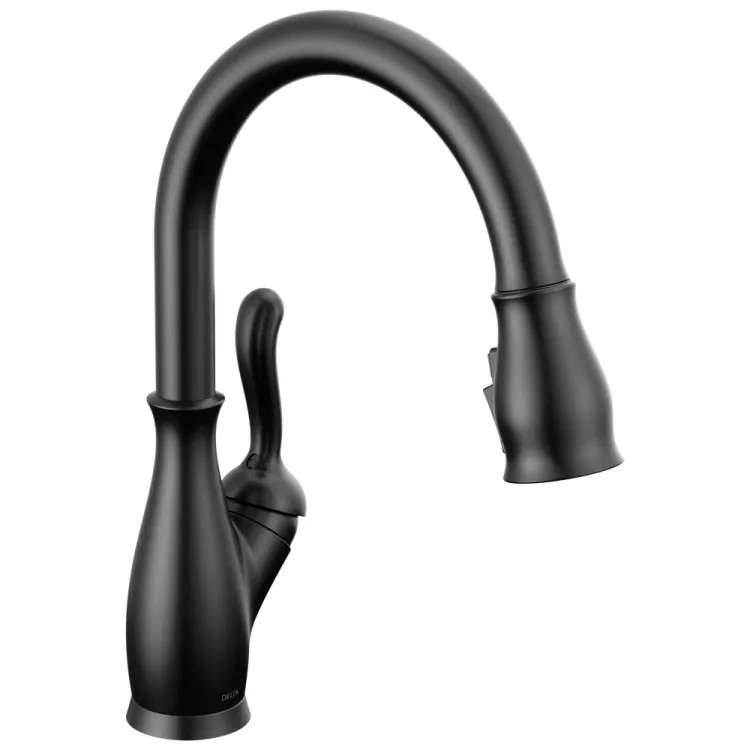 Delta Leland Pull-Down Kitchen Faucet, Single Handle, Shieldspray, MagnaTite, Touch-Clean, 1.8 GPM, Matte Black - 9178-BL-DST