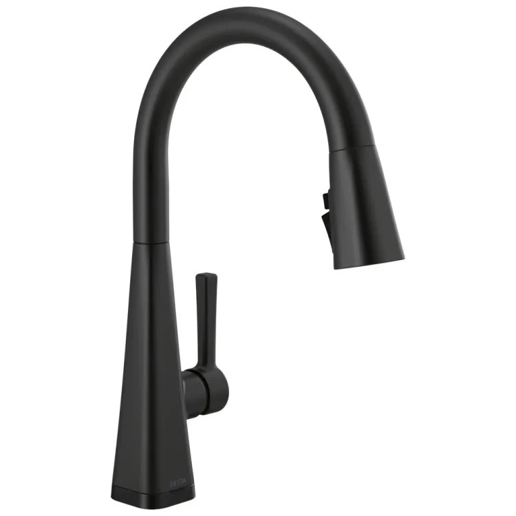 Delta Lenta Pull Down Kitchen Faucet With Touch2O, Single Handle, ShieldSpray, Diamond Seal, MagnaTite, ADA, 1.8 GPM, Matte Black - 19802TZ-BL-DST