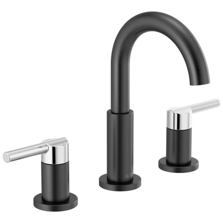 Delta Nicoli Two Handle Widespread Bathroom Faucet, 1.2 GPM, Matte Black/Chrome - 35749LF-CS