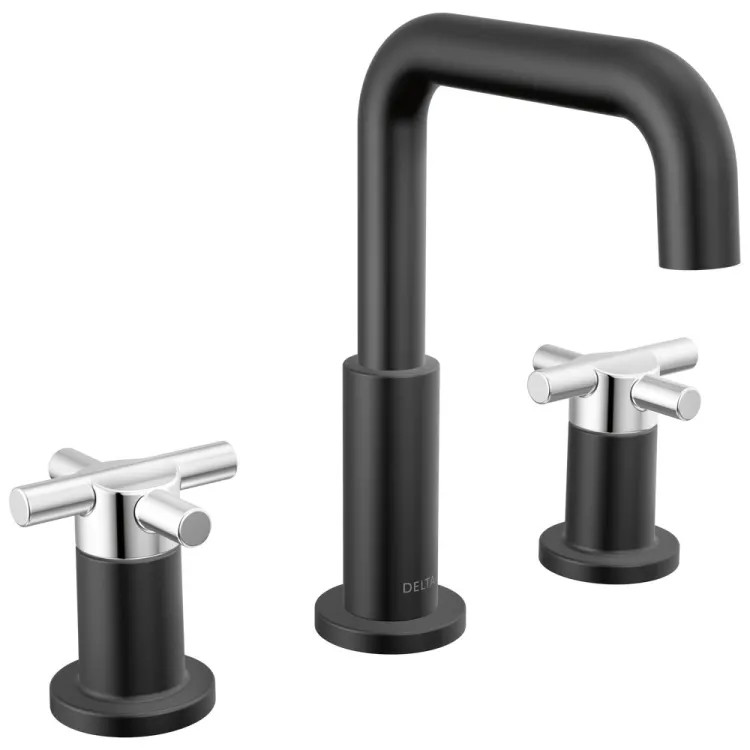 Delta Nicoli Widespread Bathroom Faucet, Cross-Handle, Deck Mount, ADA-Compliant, 1.2 GPM, Matte Black/Chrome - 35894LF-Cs