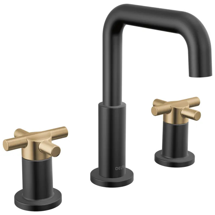 Delta Nicoli Widespread Bathroom Faucet, Cross-Handle, Deck Mount, ADA-Compliant, 1.2 GPM, Matte Black/Champagne Bronze - 35894LF-GZ