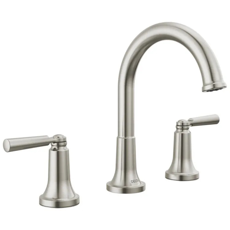 Delta Saylor Two Handle Widespread Bathroom Faucet with Metal Pop-Up Drain, DIAMOND Seal, 1.2 GPM, Stainless - 3535-SSMPU-DST