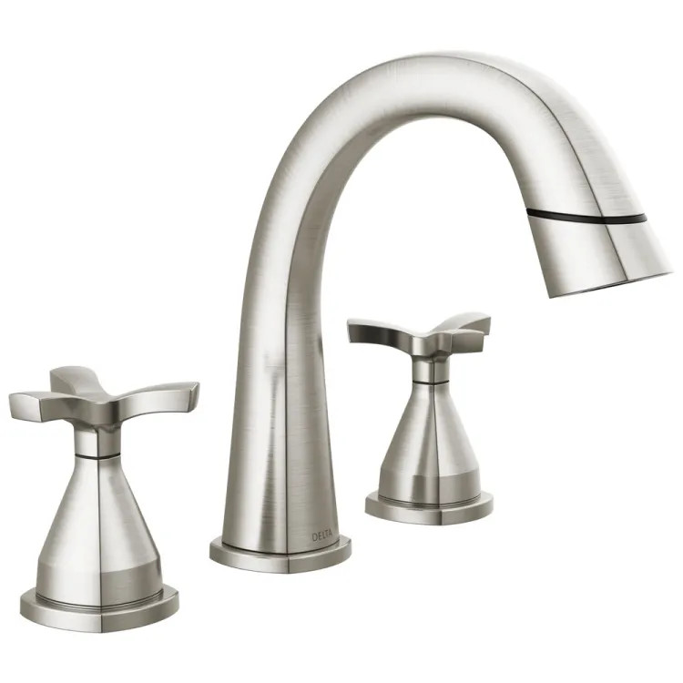 Delta Stryke Widespread Bathroom Faucet, Two Handles, DIAMOND Seal, MagnaTite, 1.2 GPM, Lumicoat Stainless - 357756-SSPD-PR-DST