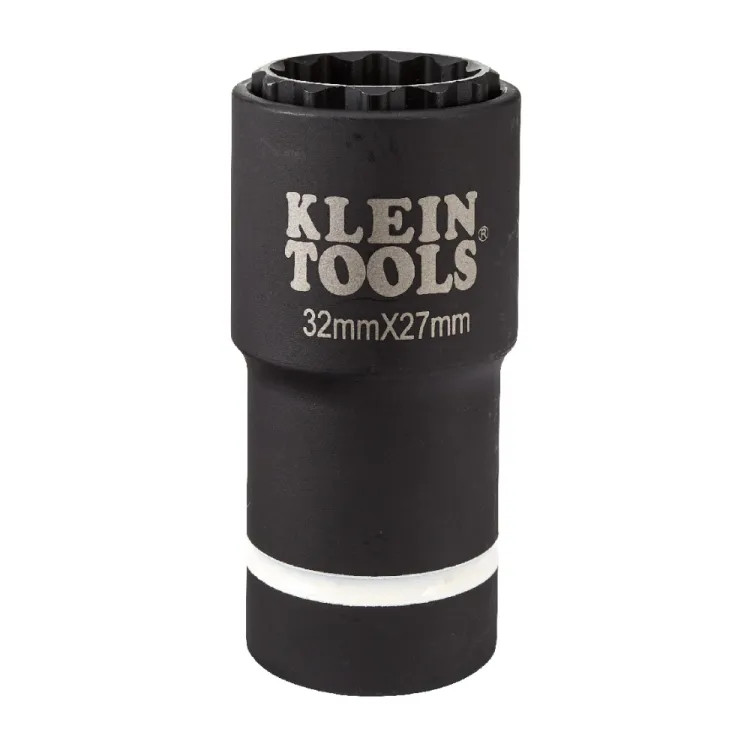 Klein 32mm x 27mm 2-in-1 Metric Impact Socket, 12-Point, 1/2" Drive Size, Steel - 66054E