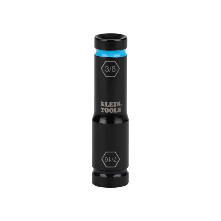 Klein 7/16" x 3/8" Flip Impact Socket, 6-Point, 1/4" Hex, 1/2" Square, Steel - 66077