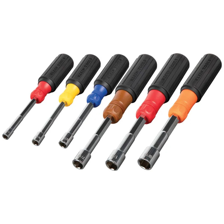 Klein 6-Piece Color-Coded Nut Driver Set with Hollow Shaft, Heavy-Duty, SAE - 65411