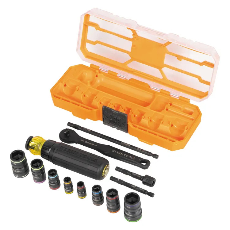 Klein KNECT Flip-16 Ratcheting Impact Flip Socket Screwdriver Set, SAE and Metric - 65242 