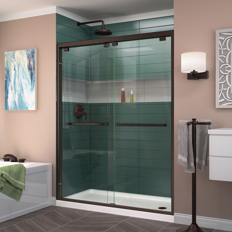 DreamLine DL-7006R-06 Encore Bypass Shower Door, Right Drain White Base - Oil Rubbed Bronze