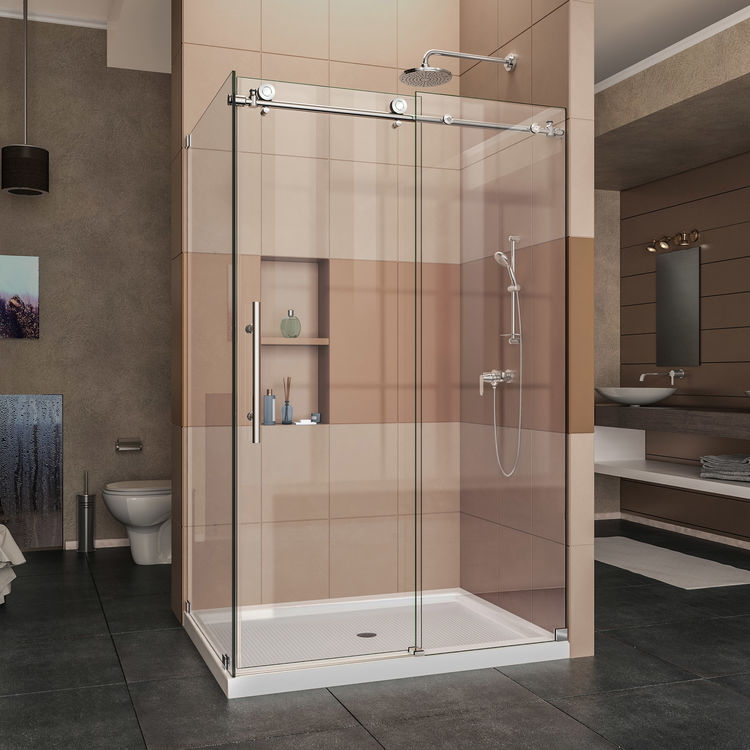 DreamLine SHEN-6132481-08 Enigma-X Frameless Sliding Shower Enclosure - Polished Stainless Steel
