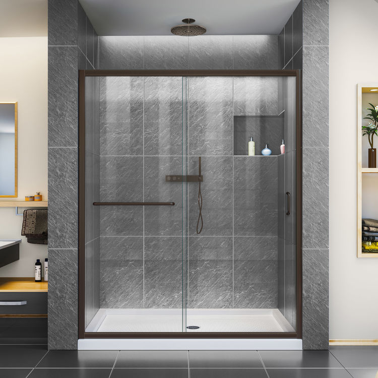 DreamLine DL-6970L-06CL Infinity-Z Clear Sliding Shower Door - Oil-Rubbed Bronze