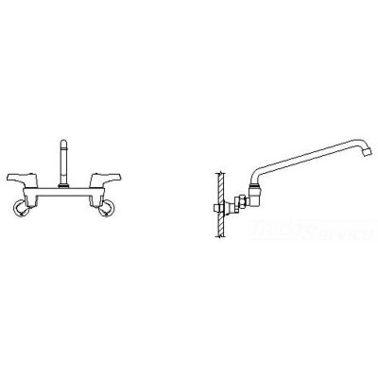 Delta 28C4243-AC-S8 CER-TECK Wallmount Service Faucet, 14" Tubular Spout, Hooded Lever, Aerator, Adj Centers, No Integral Stops, Chrome