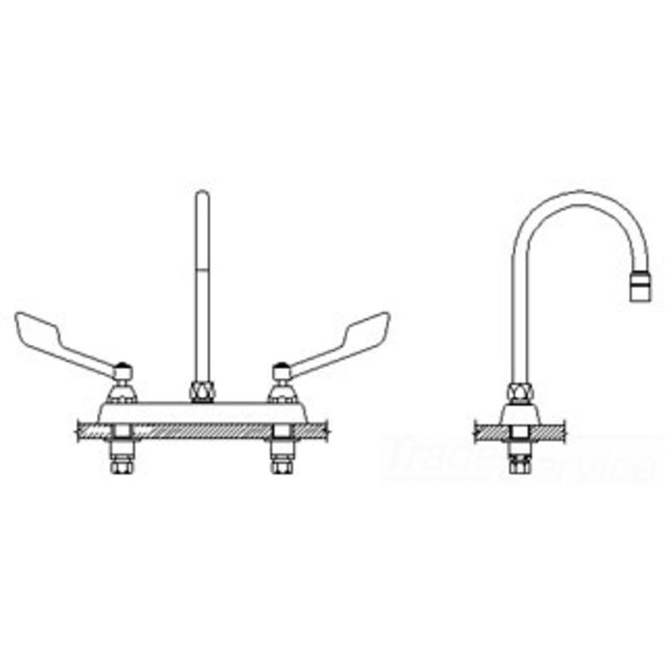 Delta 26C3955 CER-TECK 8" Cast Deckmount Faucet w/ 6" Gooseneck, Wrist w/ Sanitary Hood, VR Spray, 0.5 gpm, Chrome