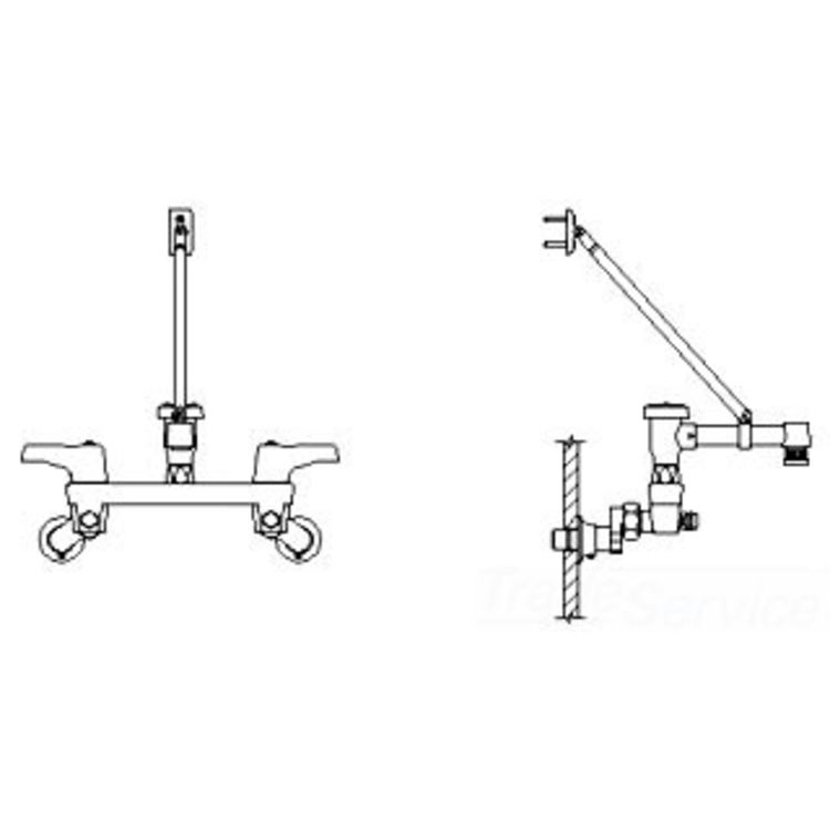 Delta 28C8183-AC CER-TECK Wallmount Service Faucet, Rigid 8" Spout w/ Brace, Hooded Lever, Body Mounted Vacuum Breaker, Adj Centers, Rough Chrome-Plated