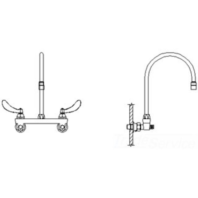 Delta 28C6944-R7 CER-TECK Wallmount Service Faucet, 9" Gooseneck (14.1" Tall), Blade w/ Sanitary Hood, Aerator, Integral Stops, Chrome