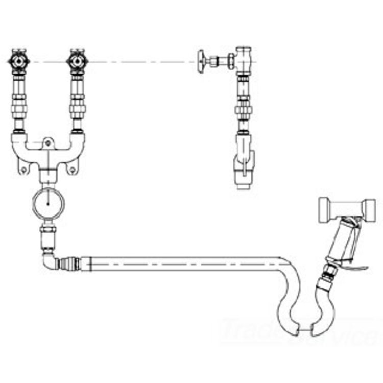 T&S BRASS B-1451-01 WASHDOWN STATION, HOT AND COLD WATER, THERMOMETER, MIXING VALVE