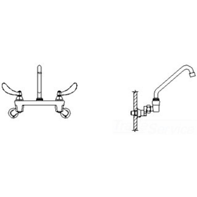 Delta 28C4244-AC CER-TECK Wallmount Service Faucet, 8" Tubular Spout, Blade w/ Sanitary Hood, Aerator, Adj Centers, No Integral Stops, Chrome