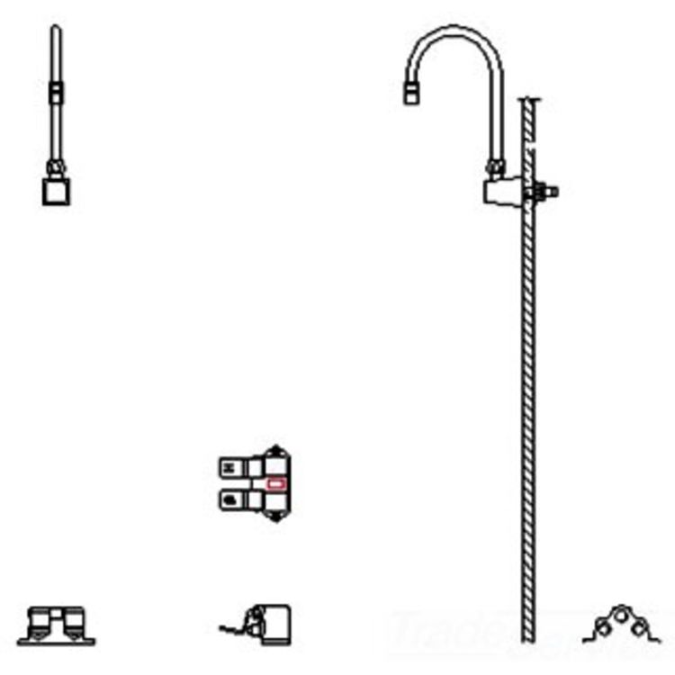 Delta 54T5424A-R4 Floor-Mounted Double Foot Pedal Surgeon Scrub-Up Valve w/ Wallmount R4 Spout, Aerator, 1.5 gpm